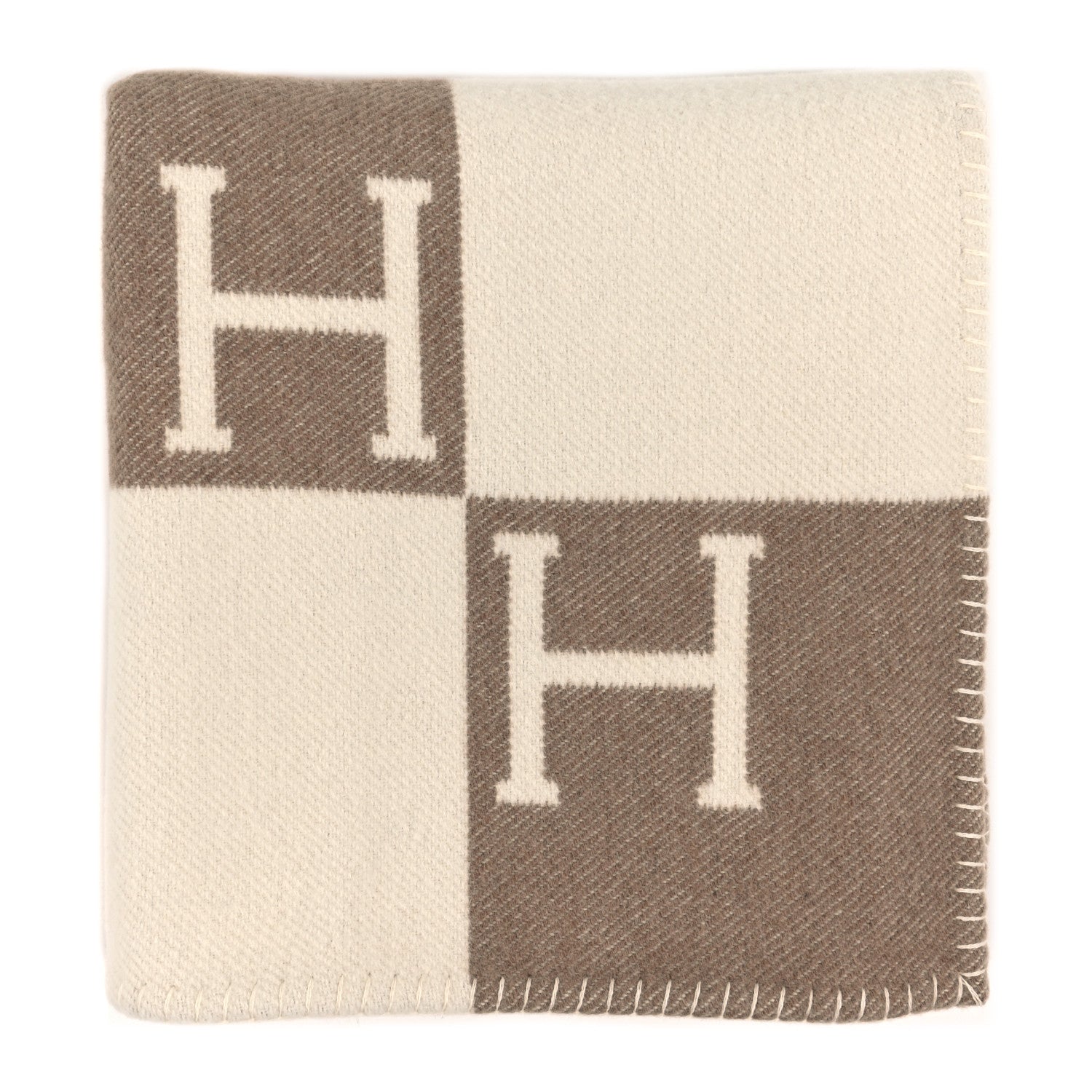 Hermes Wool Cashmere Avalon Baby Blanket Noisette Moyen White 1 of 4