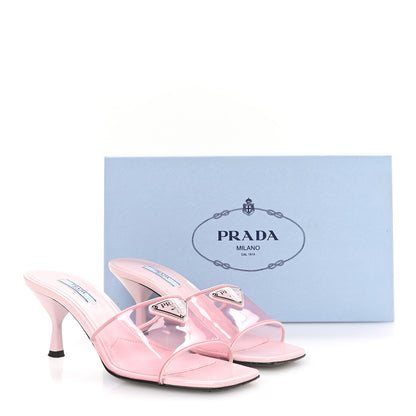 Prada Plexiglass Vernice Metal Triangle Logo 65mm Slide Sandals 37.5 Alabastro 8 of 8