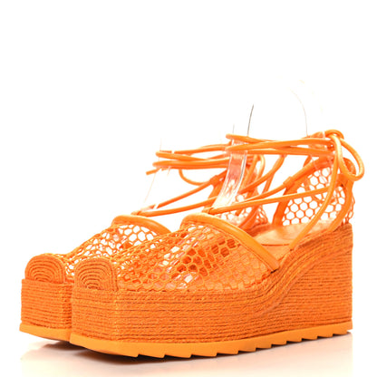 Bottega Veneta Mesh Lambskin Sporty Web Stretch Ankle Tie Espadrilles 38 Tangerine 4 of 9