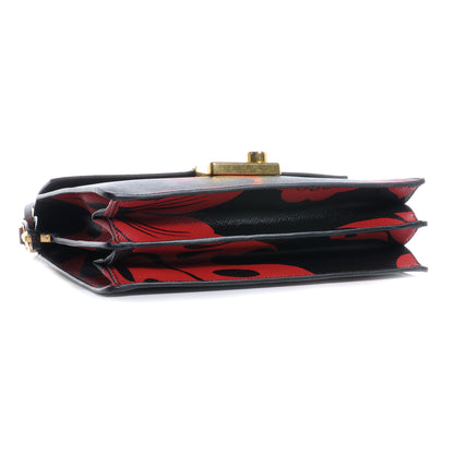 Prada Saffiano Hibiscus Sound Shoulder Bag Black Rosso 4 of 7