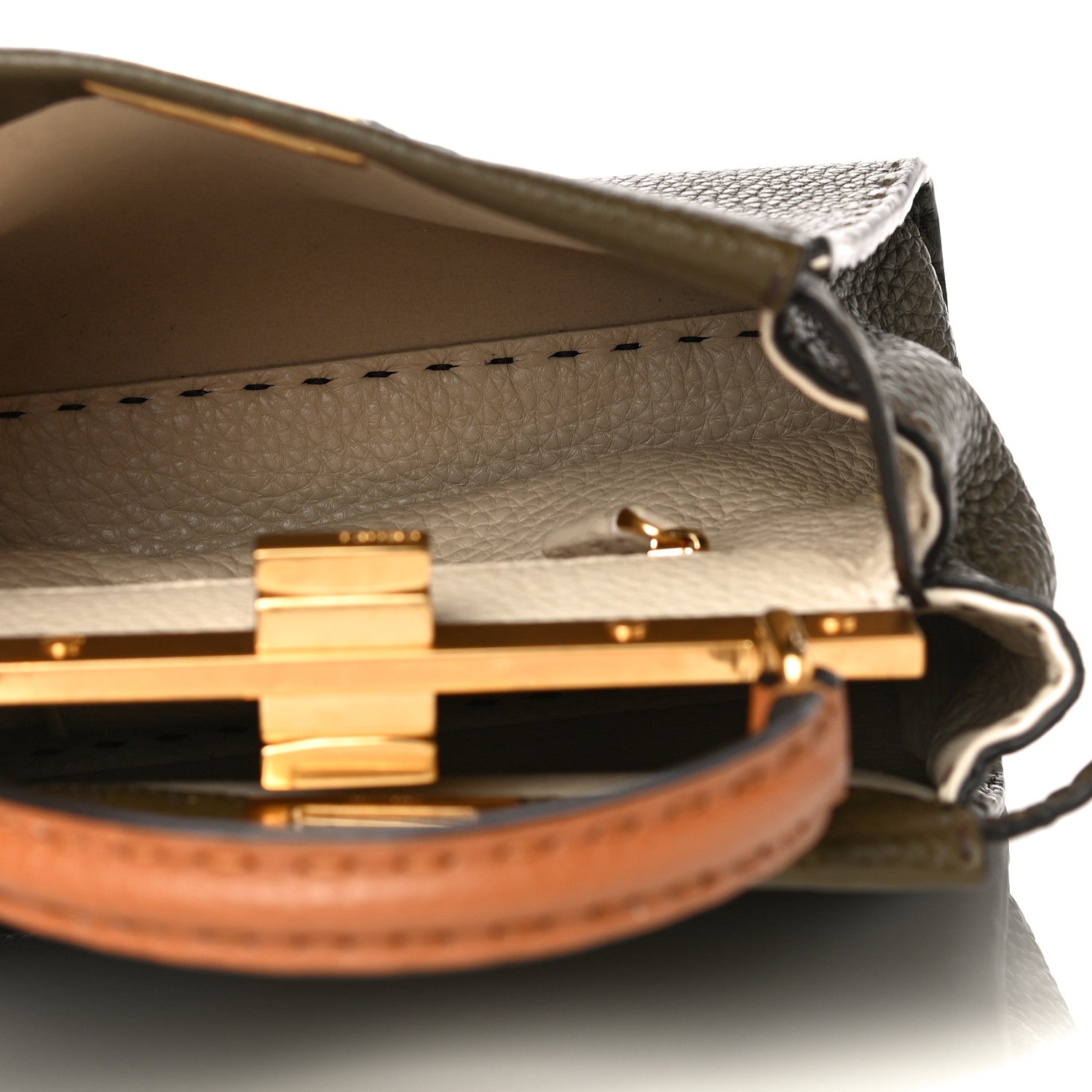 Fendi Cuoio Romano Selleria Tri-color Mini Peekaboo Iconic Satchel Aspargo Saddler Latte 8 of 15