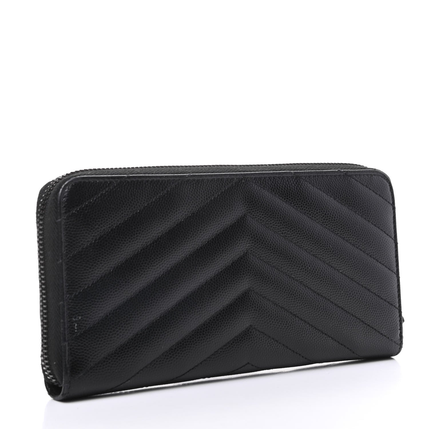 Saint Laurent Grain De Poudre Matelasse Chevron Monogram Zip Around Wallet Black 3 of 9