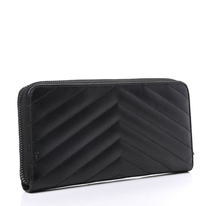 Saint Laurent Grain De Poudre Matelasse Chevron Monogram Zip Around Wallet Black 3 of 9