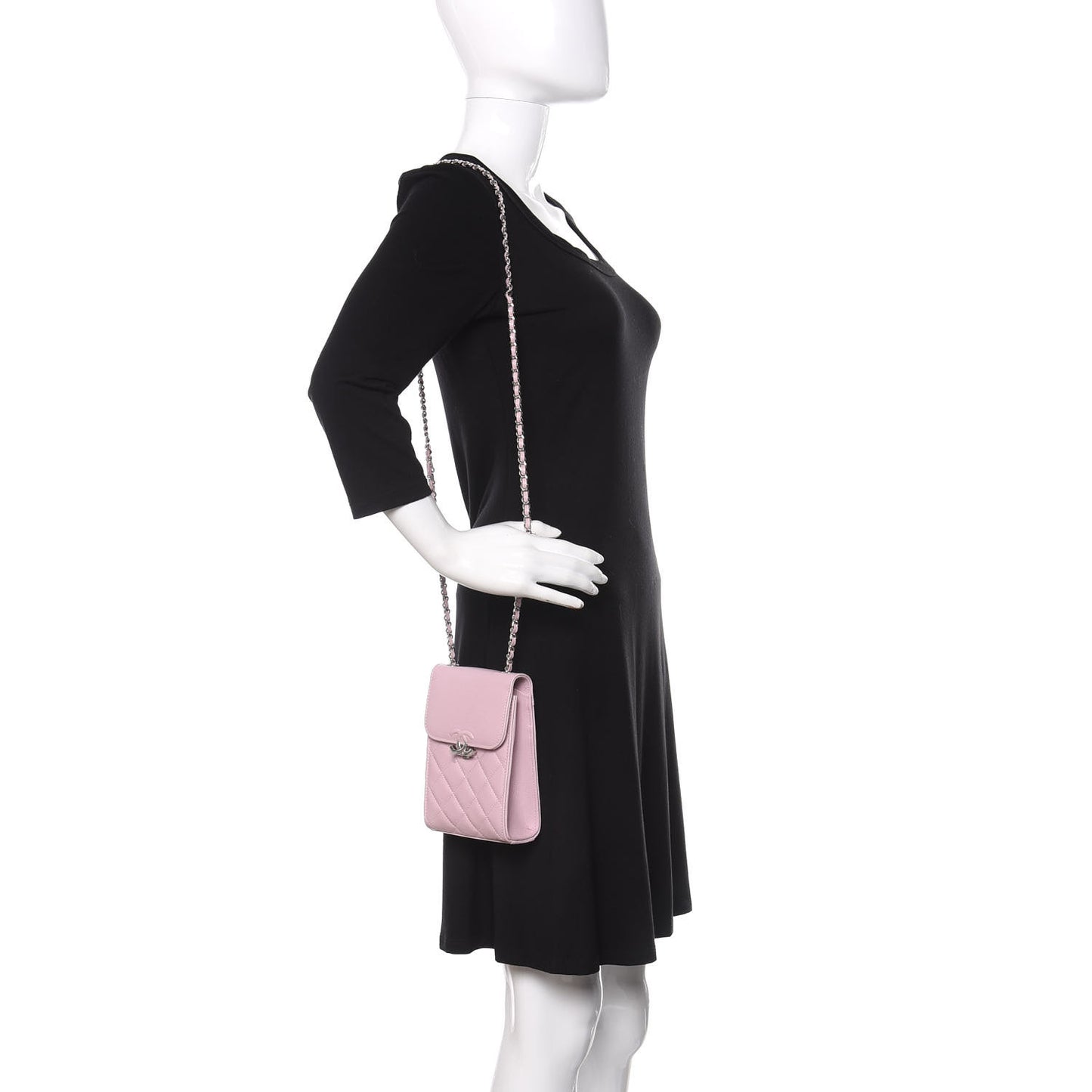 Grained Calfskin Quilted CC Box Clutch With Chain Rose