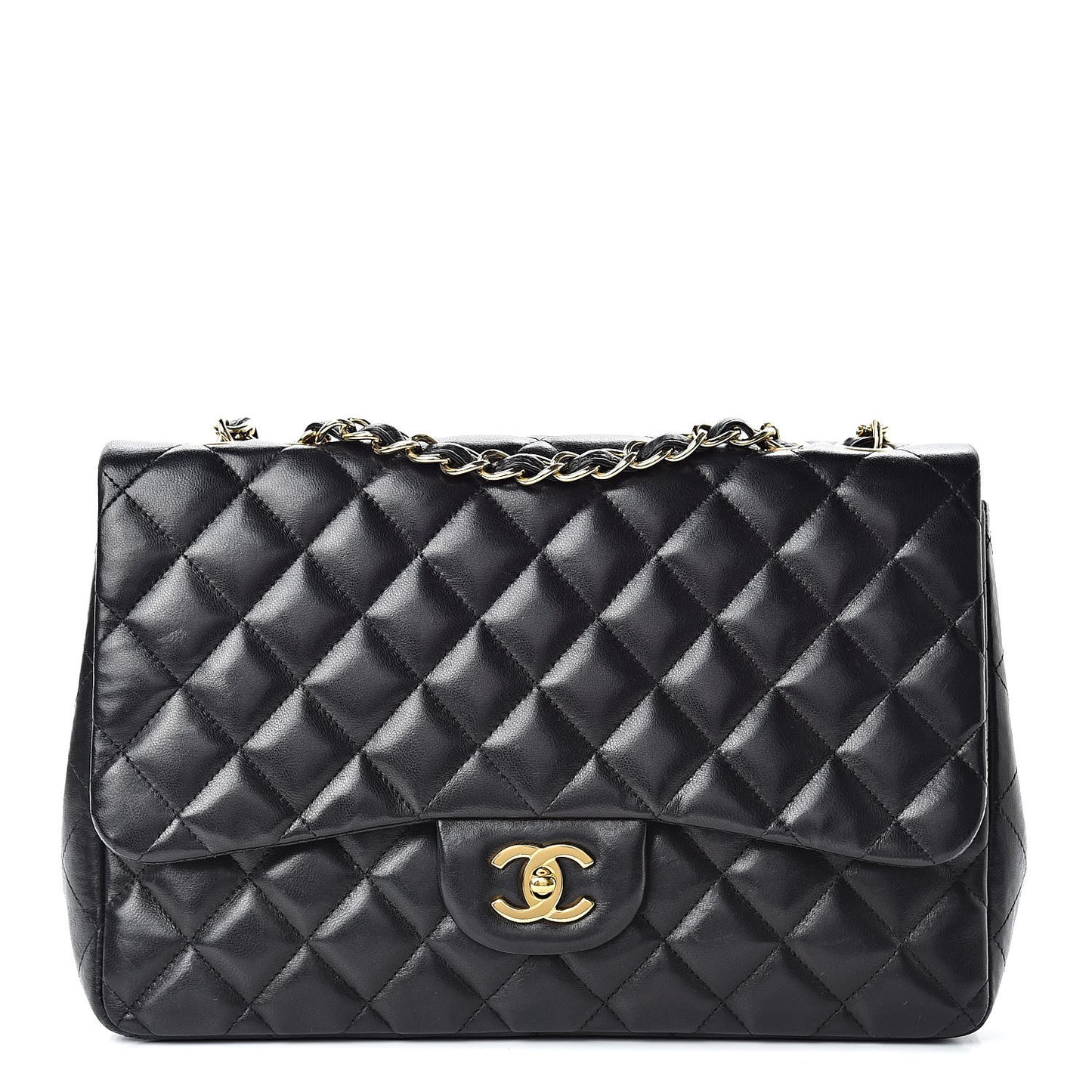 Lambskin Quilted Jumbo Single Flap Black
