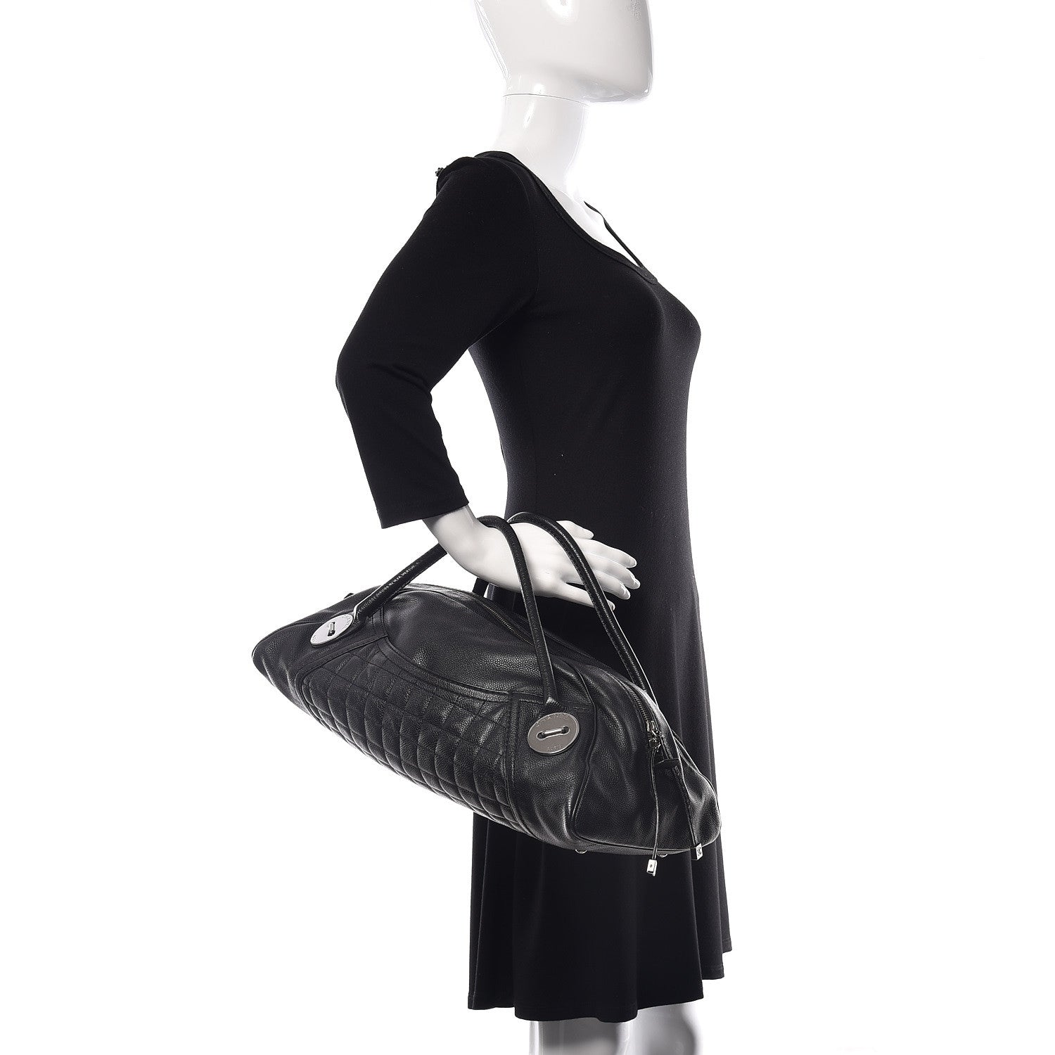 Chanel Caviar Square Quilted Dome Satchel Black 2 of 9