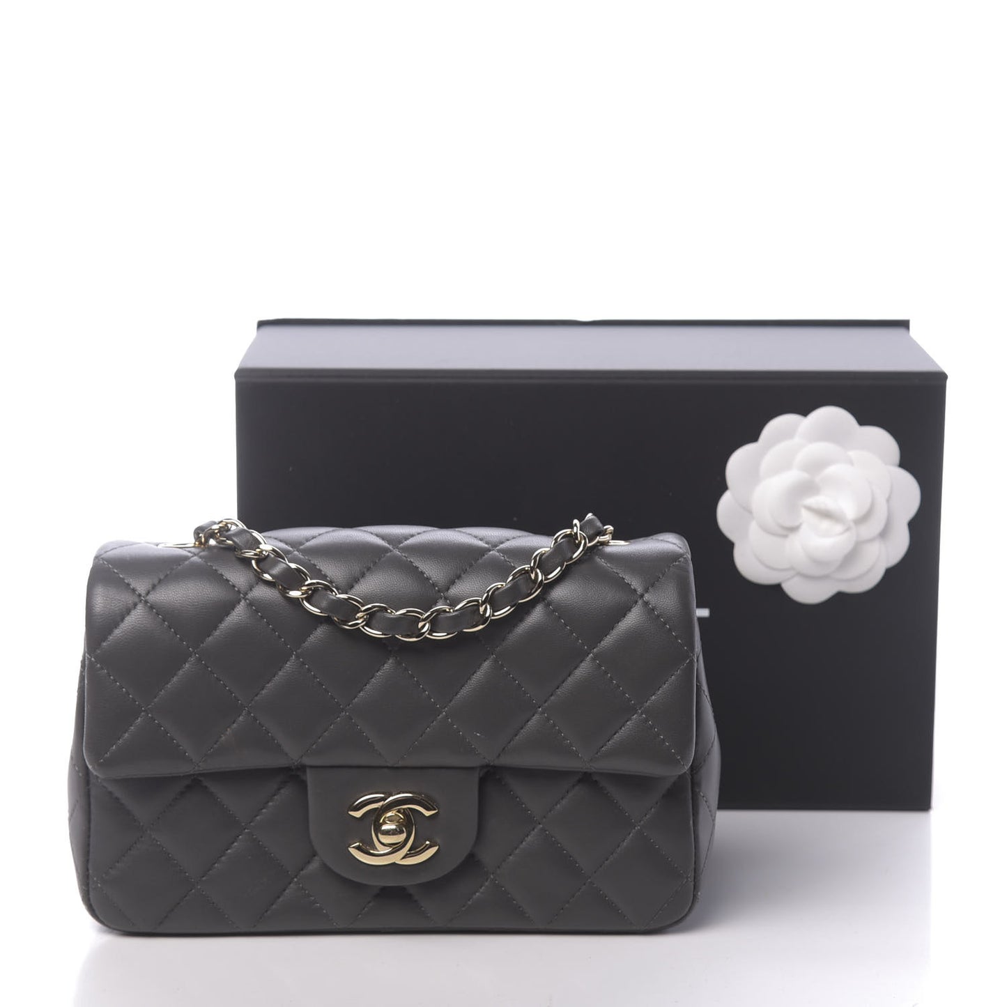 Lambskin Quilted Mini Rectangular Flap Grey