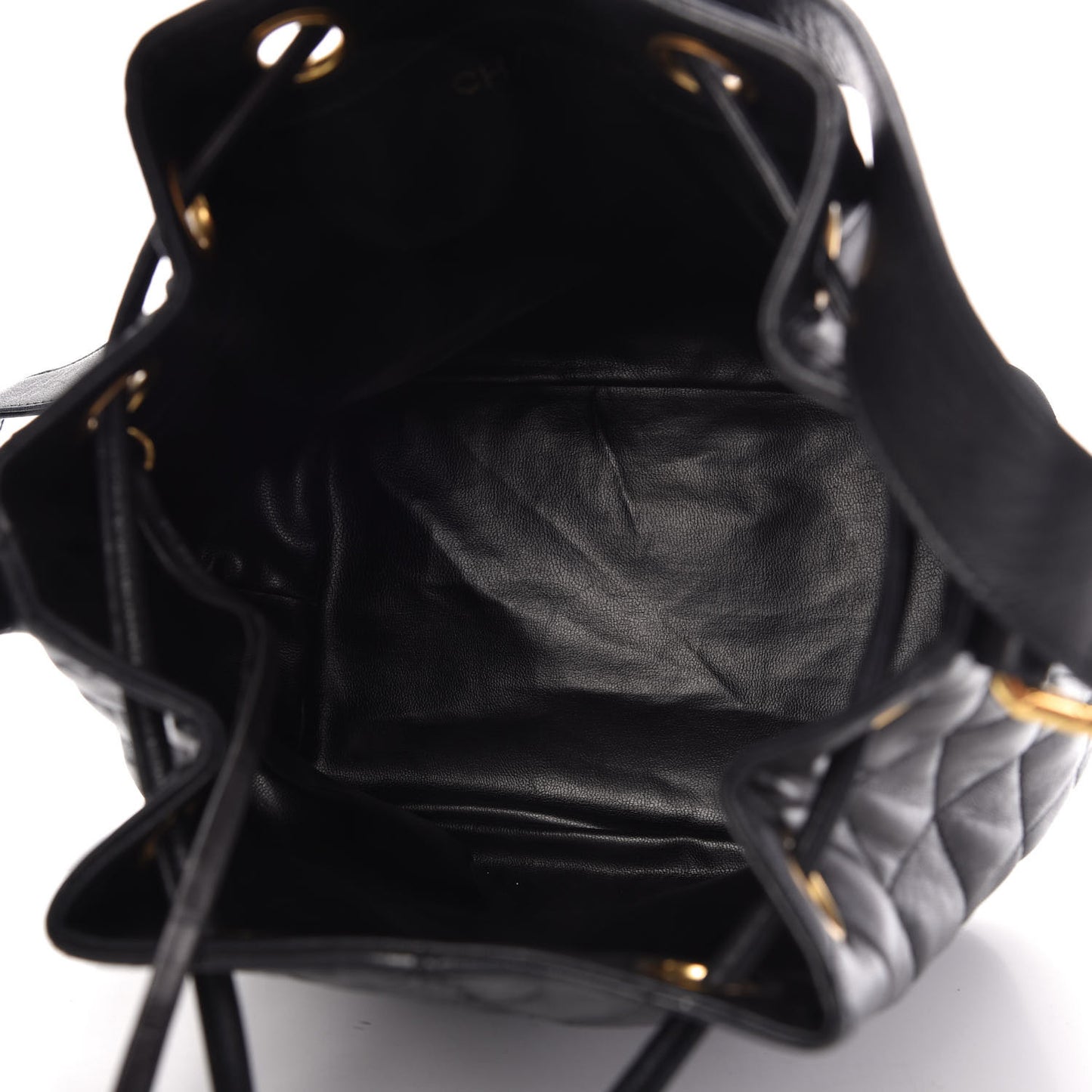 Lambskin Quilted Drawstring Shoulder Bag Black