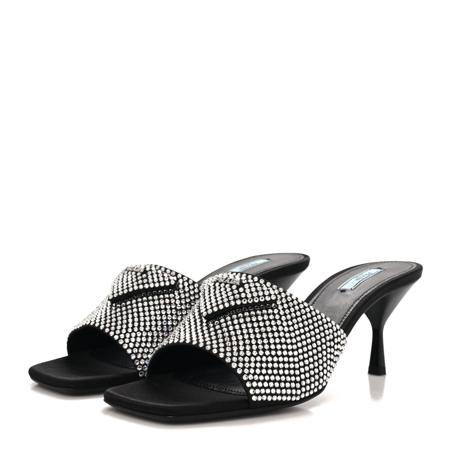 Satin Crystal Logo 65mm Slide Sandals 41 Cristal