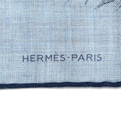 Hermes Cashmere Silk Les Ailes De Pegase Scarf 100 Bleu Chine Marine Vert 2 of 4