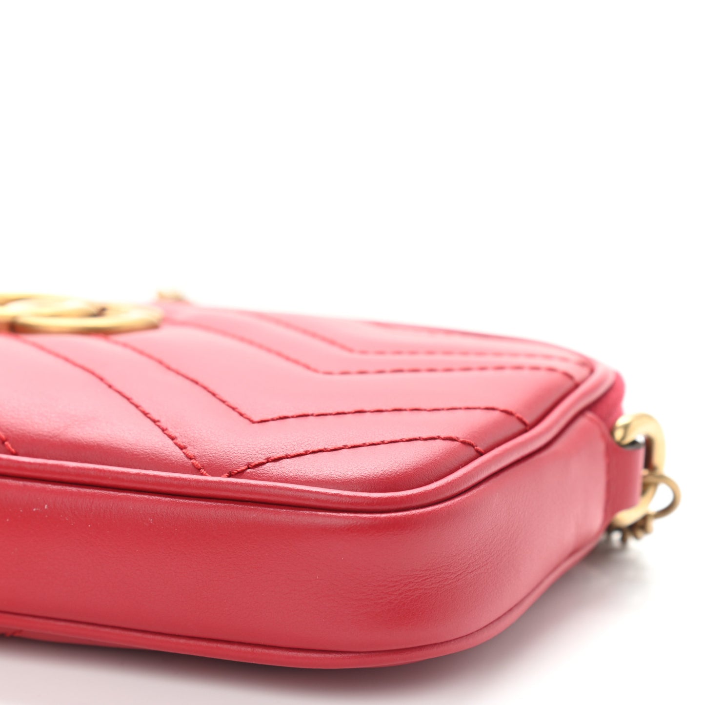 Calfskin Matelasse Mini GG Marmont Chain Crossbody Bag Hibiscus Red