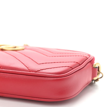 Gucci Calfskin Matelasse Mini GG Marmont Chain Crossbody Bag Hibiscus Red 9 of 9