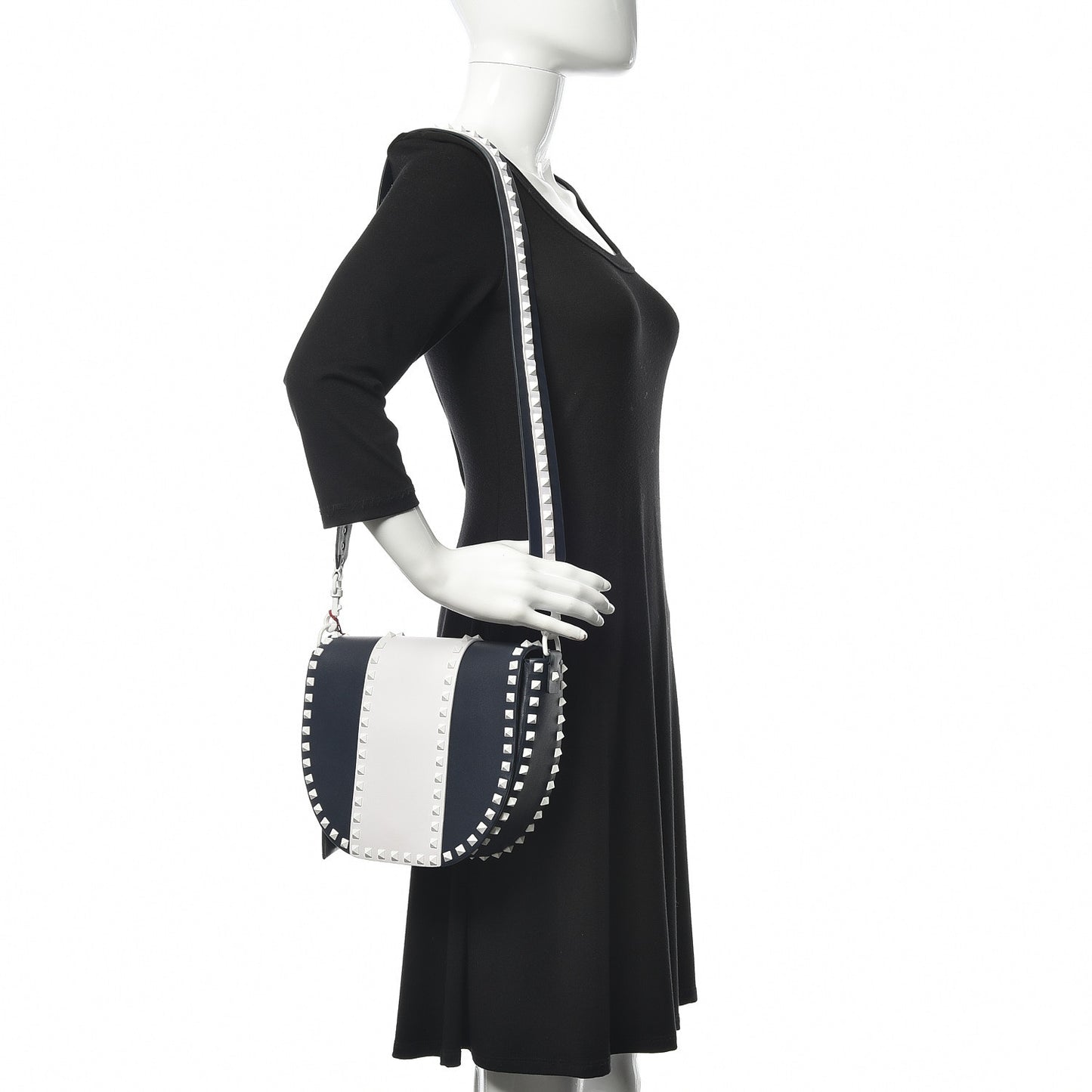 Vitello Colorblock Large Free Rockstud Halfmoon Saddle Bag Marine White