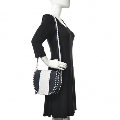 Valentino Garavani Vitello Colorblock Large Free Rockstud Halfmoon Saddle Bag Marine White 2 of 9