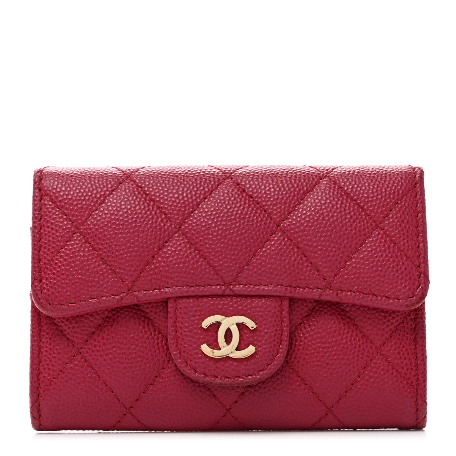 Chanel Caviar Quilted Flap Card Holder Wallet Dark Pink 1 of 9