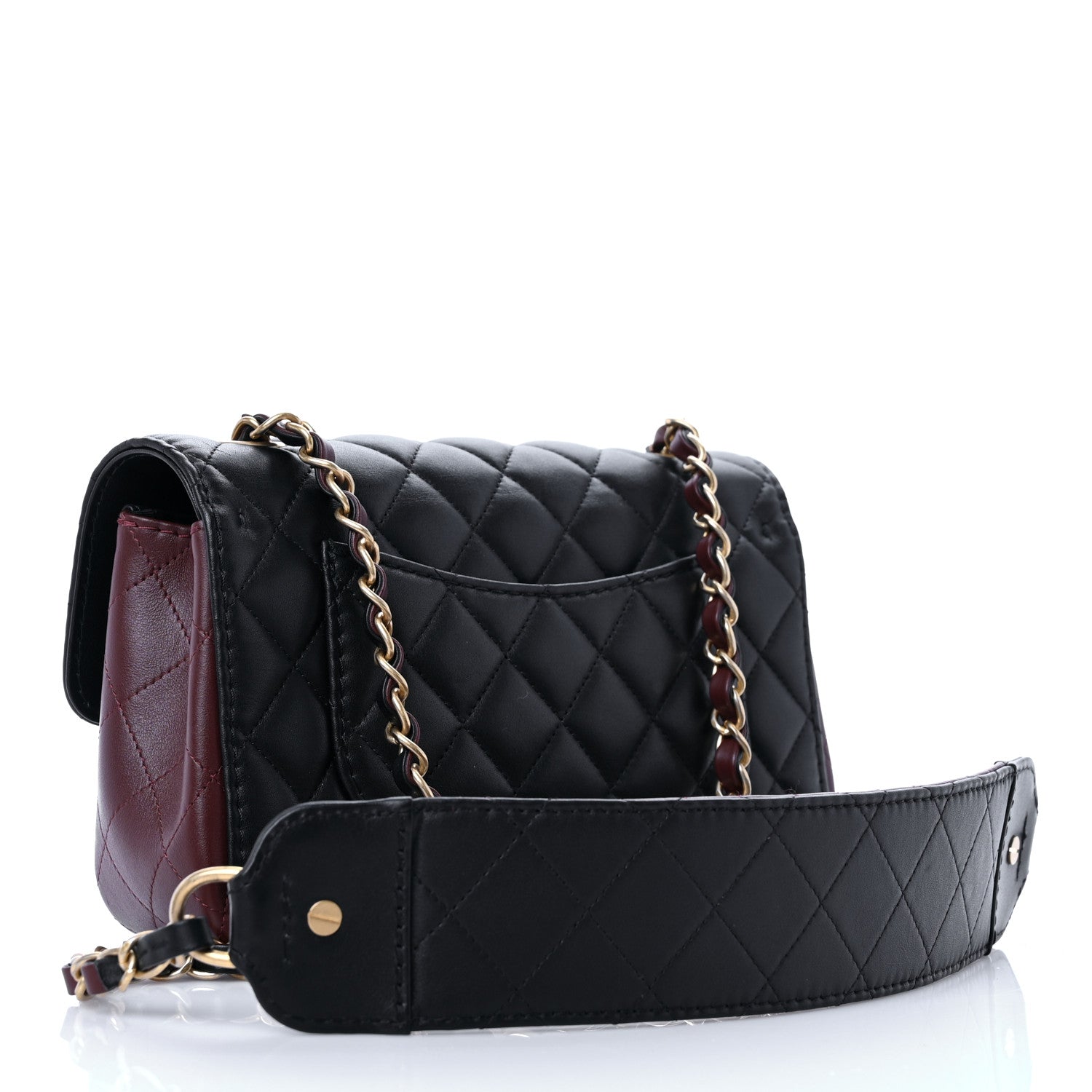 Chanel Calfskin Quilted Small Strap Into Flap Bag Black Brown 3 of 11