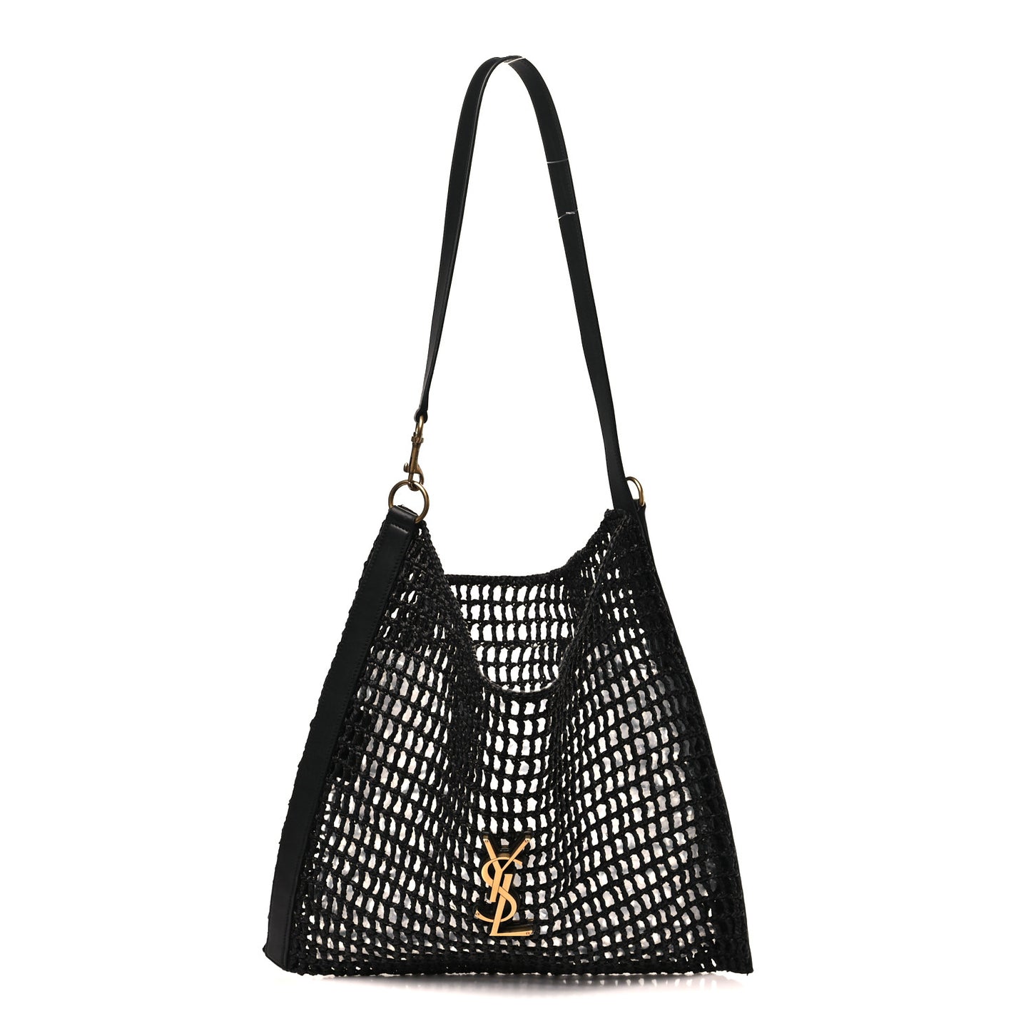 Raffia Calfskin Oxalis Shoulder Bag Black