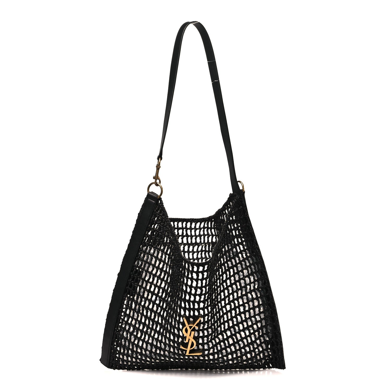 Saint Laurent Raffia Calfskin Oxalis Shoulder Bag Black 1 of 10