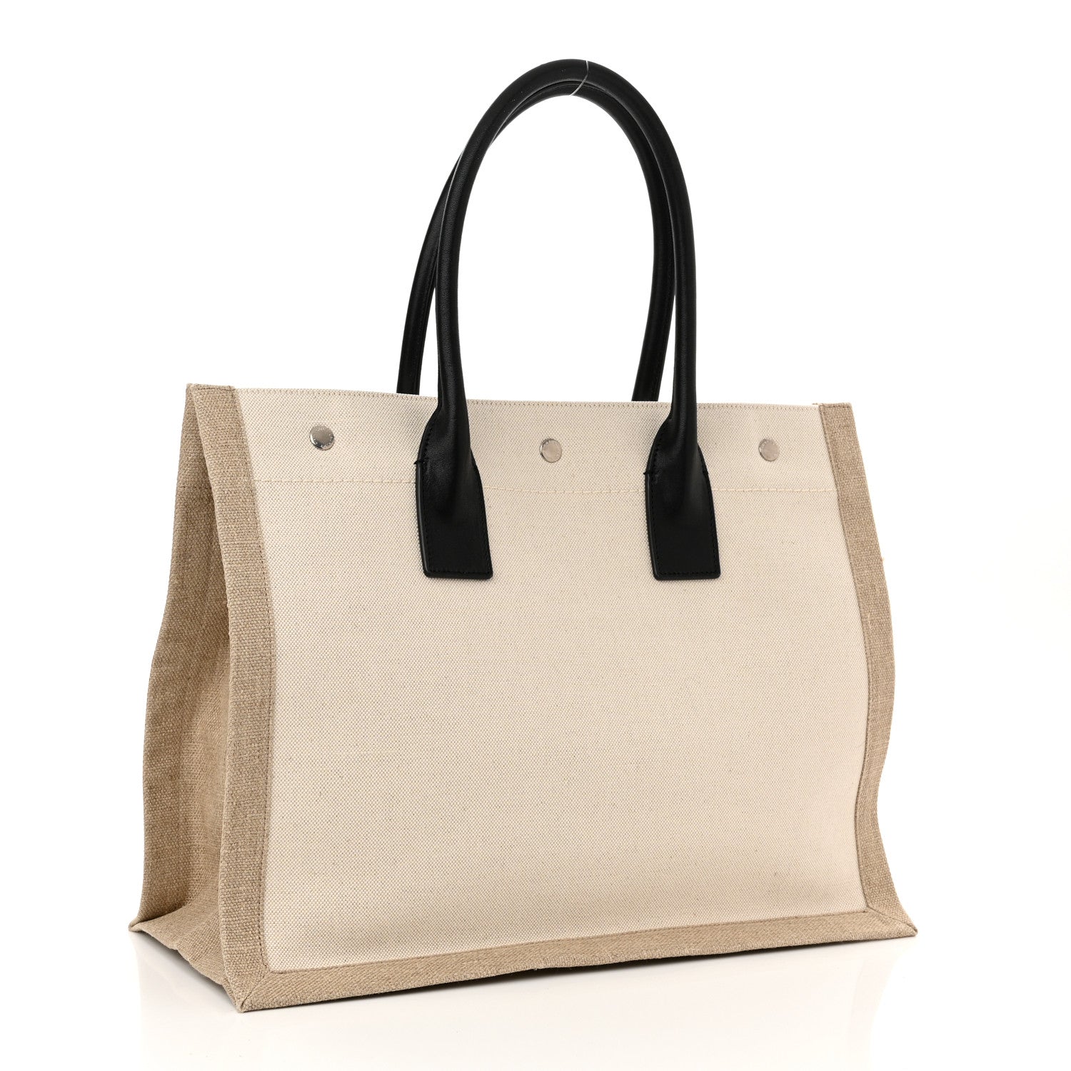 Saint Laurent Linen Calfskin Small Rive Gauche Tote Greggio Natural 3 of 10