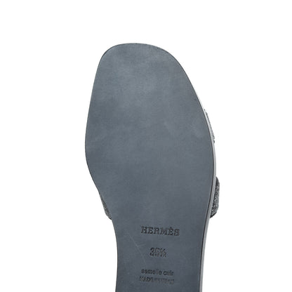 Hermes Suede Goatskin Crystal Oran Sandals 35.5 Bleu Gris 13 of 17