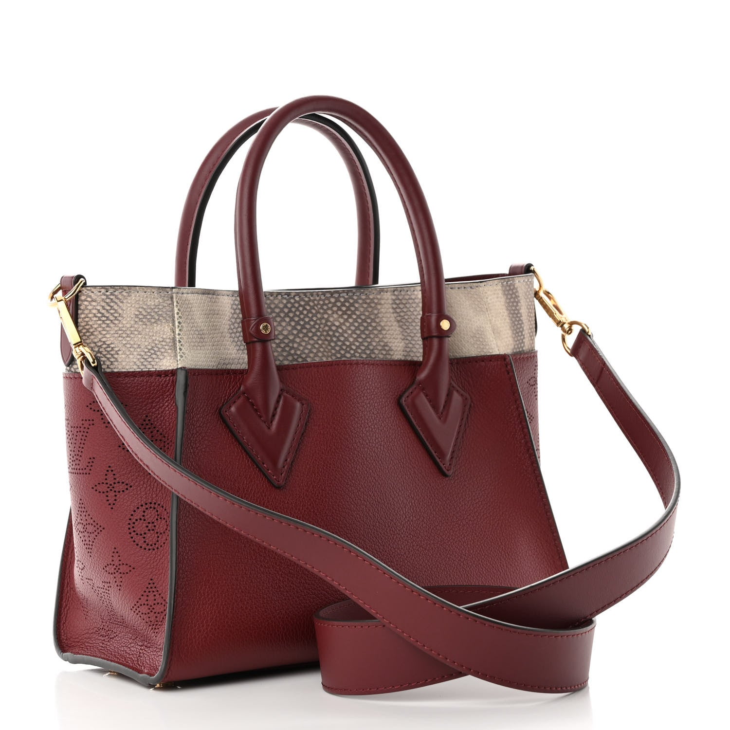 Louis Vuitton Calfskin Karung Snakeskin Mahina On My Side PM Griotte Red 3 of 9