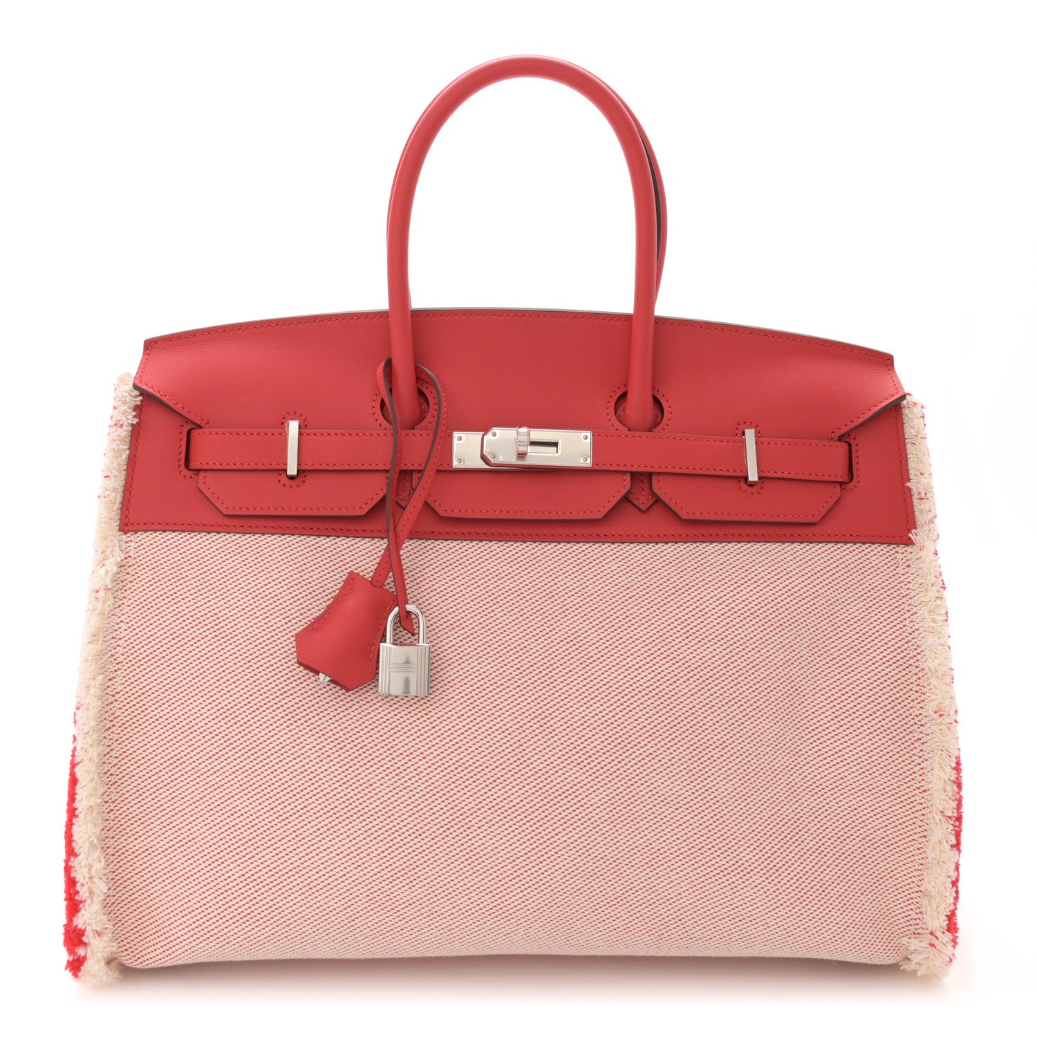 Hermes Swift Twill H Fray Fray Birkin 35 Rouge de Coeur Ecru 1 of 11