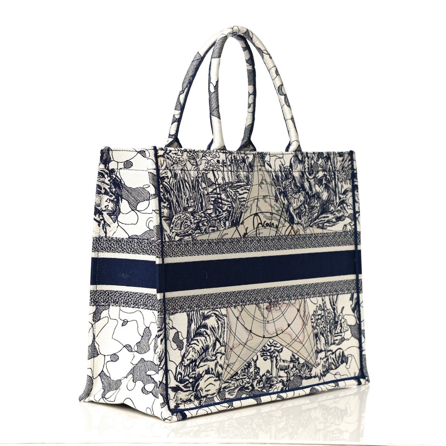 Christian Dior Canvas Embroidered Large Around The World Book Tote Blue 3 of 10