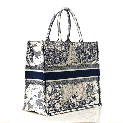 Christian Dior Canvas Embroidered Large Around The World Book Tote Blue 3 of 10