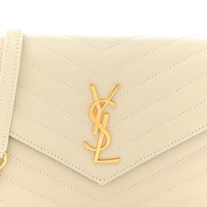 Saint Laurent Grain De Poudre Matelasse Chevron Monogram Envelope Chain Wallet Crema Soft 8 of 11