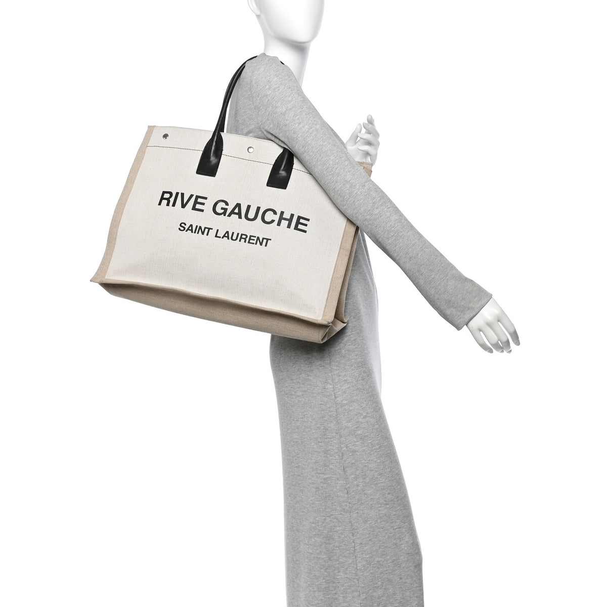 Saint Laurent Linen Calfskin Rive Gauche Tote Greggio Natural 2 of 10