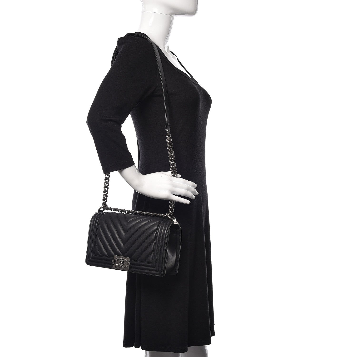 Chanel Calfskin Chevron Quilted Medium Boy Flap Black 2 of 12