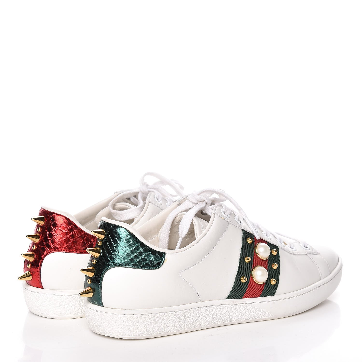 Gucci Calfskin Web Pearl Studded Womens Ace Sneakers 36 White 4 of 22