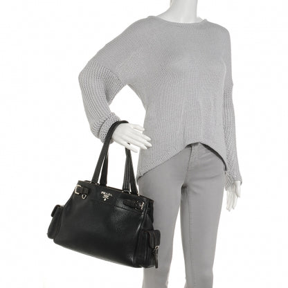 Prada Vitello Daino Logo Shoulder Bag Black 2 of 10