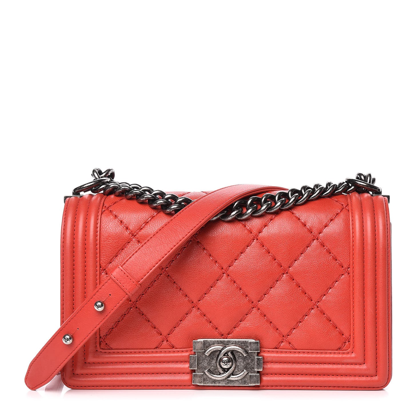 Calfskin Double Stitch Medium Boy Flap Red