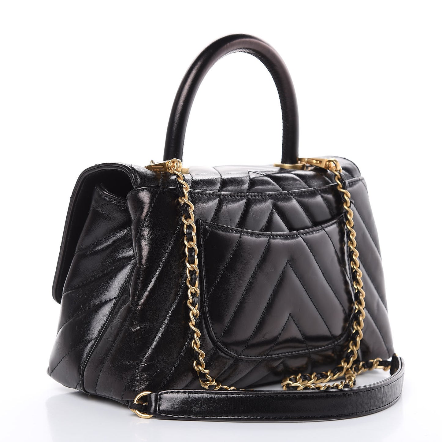 Calfskin Chevron Quilted Mini Coco Handle Flap Black