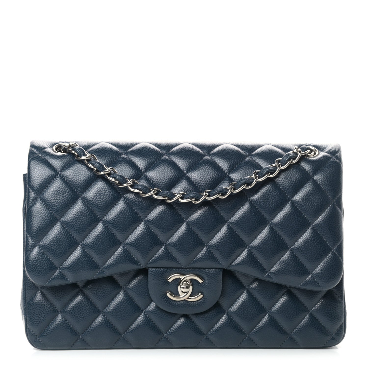 Chanel Caviar Quilted Jumbo Double Flap Navy Blue 1 of 12