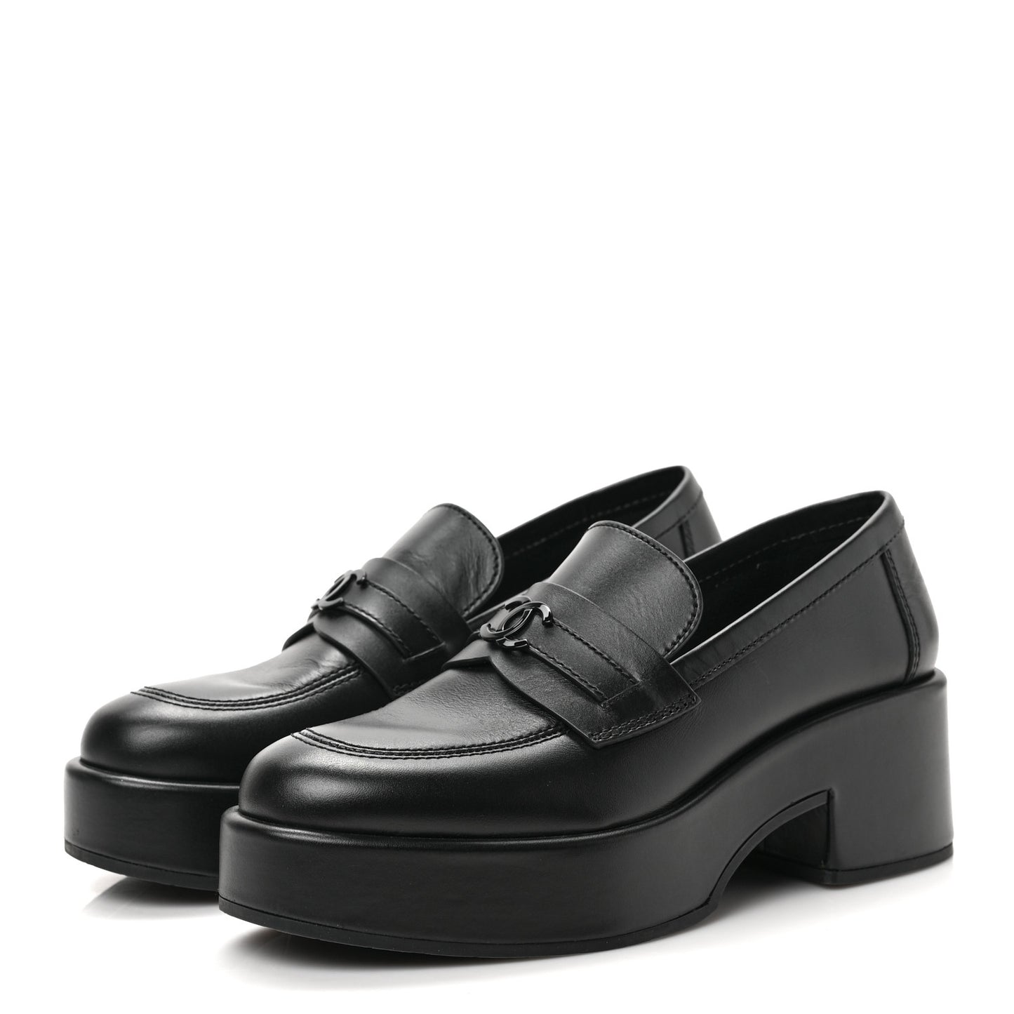 Calfskin CC Platform Loafers 38 Black