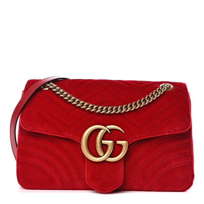 Gucci Velvet Matelasse Medium GG Marmont Shoulder Bag Hibiscus Red 1 of 12