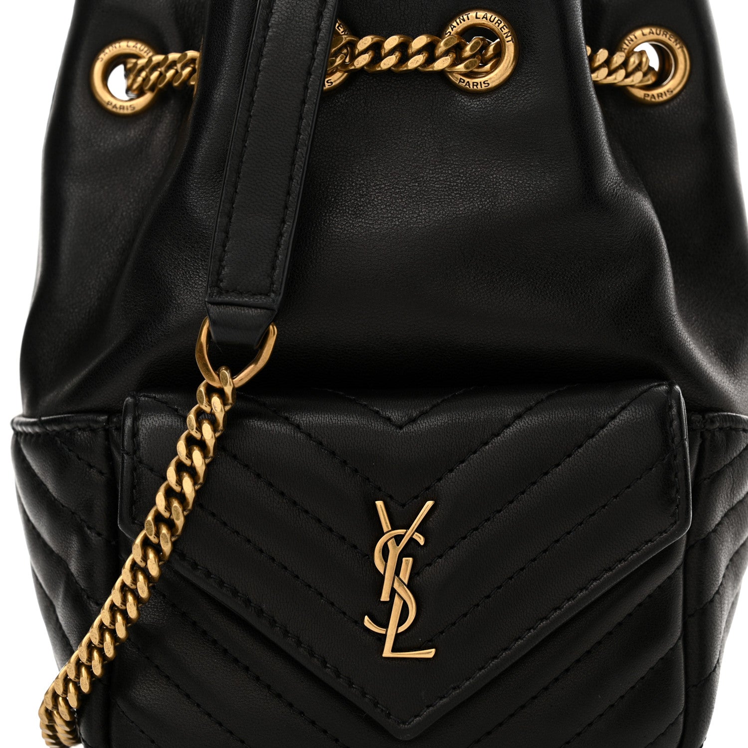 Saint Laurent Lambskin Matelasse Monogram Joe Mini Bucket Bag Black 8 of 12
