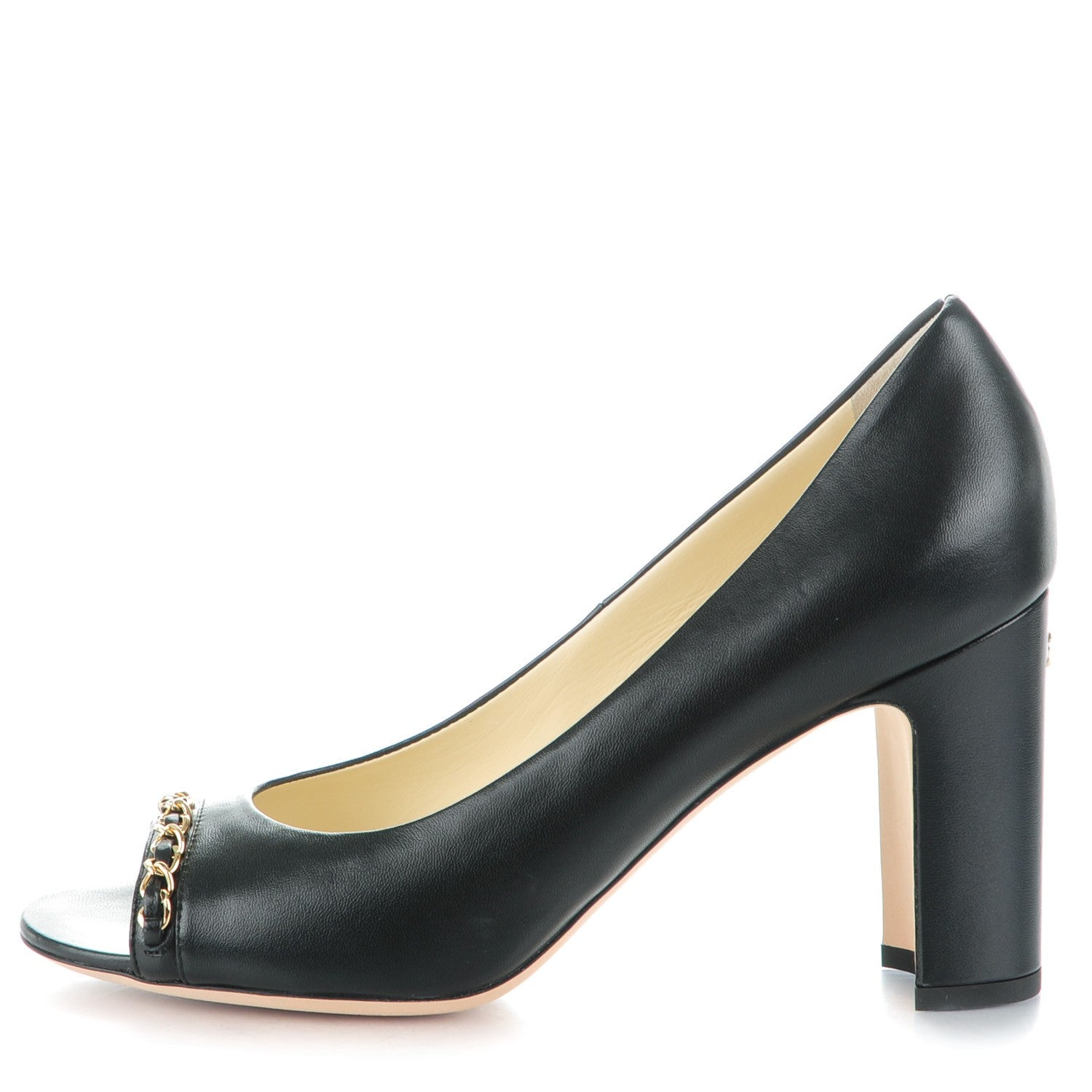Chanel Lambskin Peep Toe CC Pumps 38 Black 1 of 7