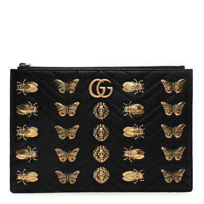 Gucci Calfskin Matelasse Animal Studs GG Marmont Pouch Bag Black 1 of 7