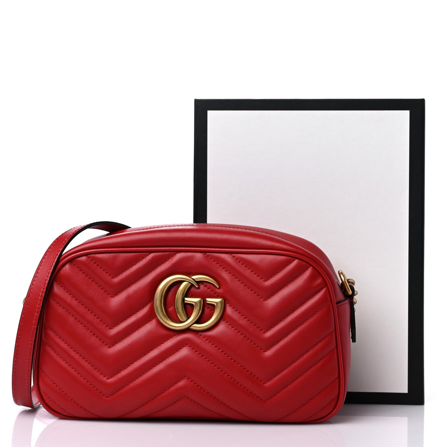 Calfskin Matelasse Small GG Marmont Chain Shoulder Bag Hibiscus Red