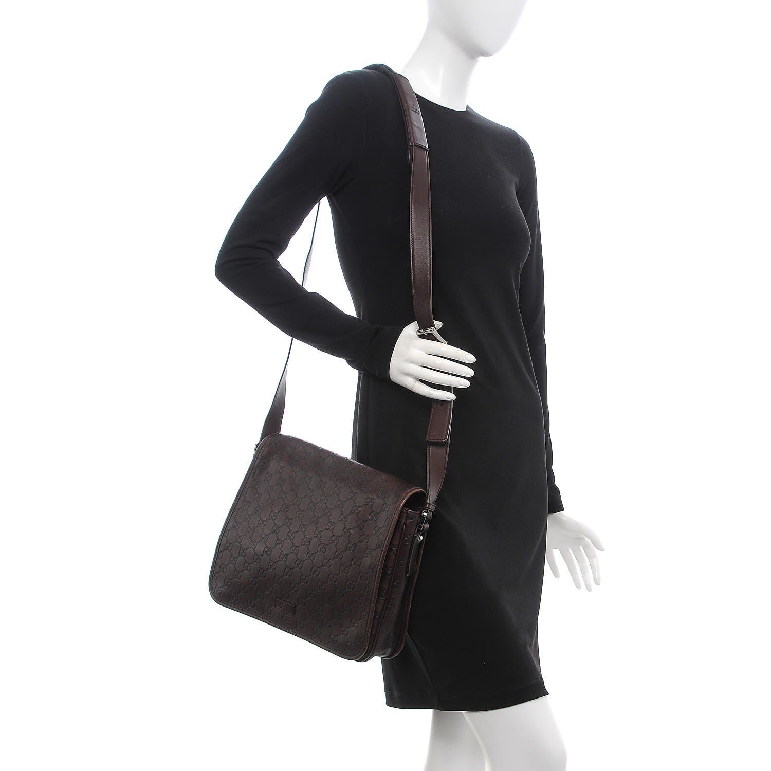 Gucci Guccissima Flap Messenger Bag Dark Brown 2 of 27