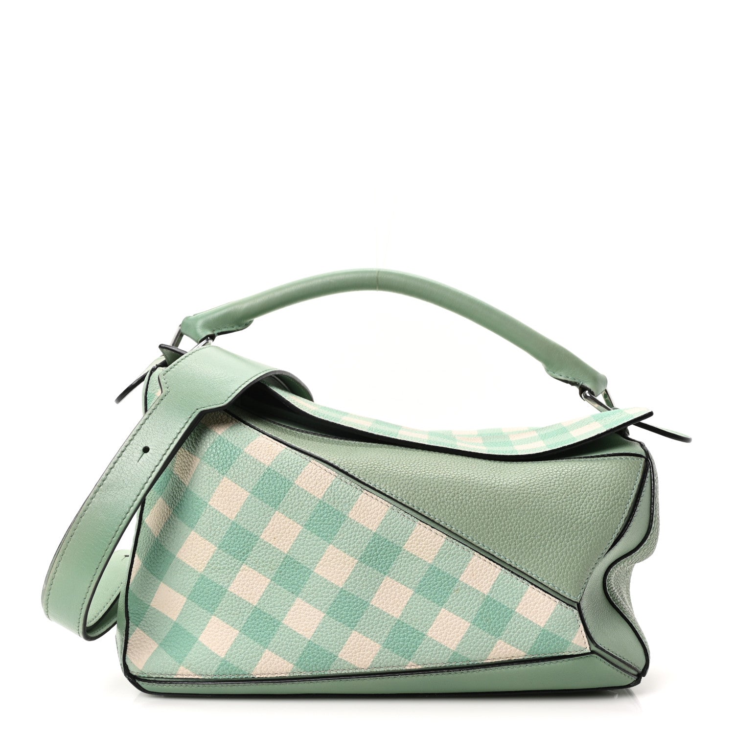 Loewe Calfskin Medium Gingham Puzzle Bag Lime 1798772 – FASHIONPHILE