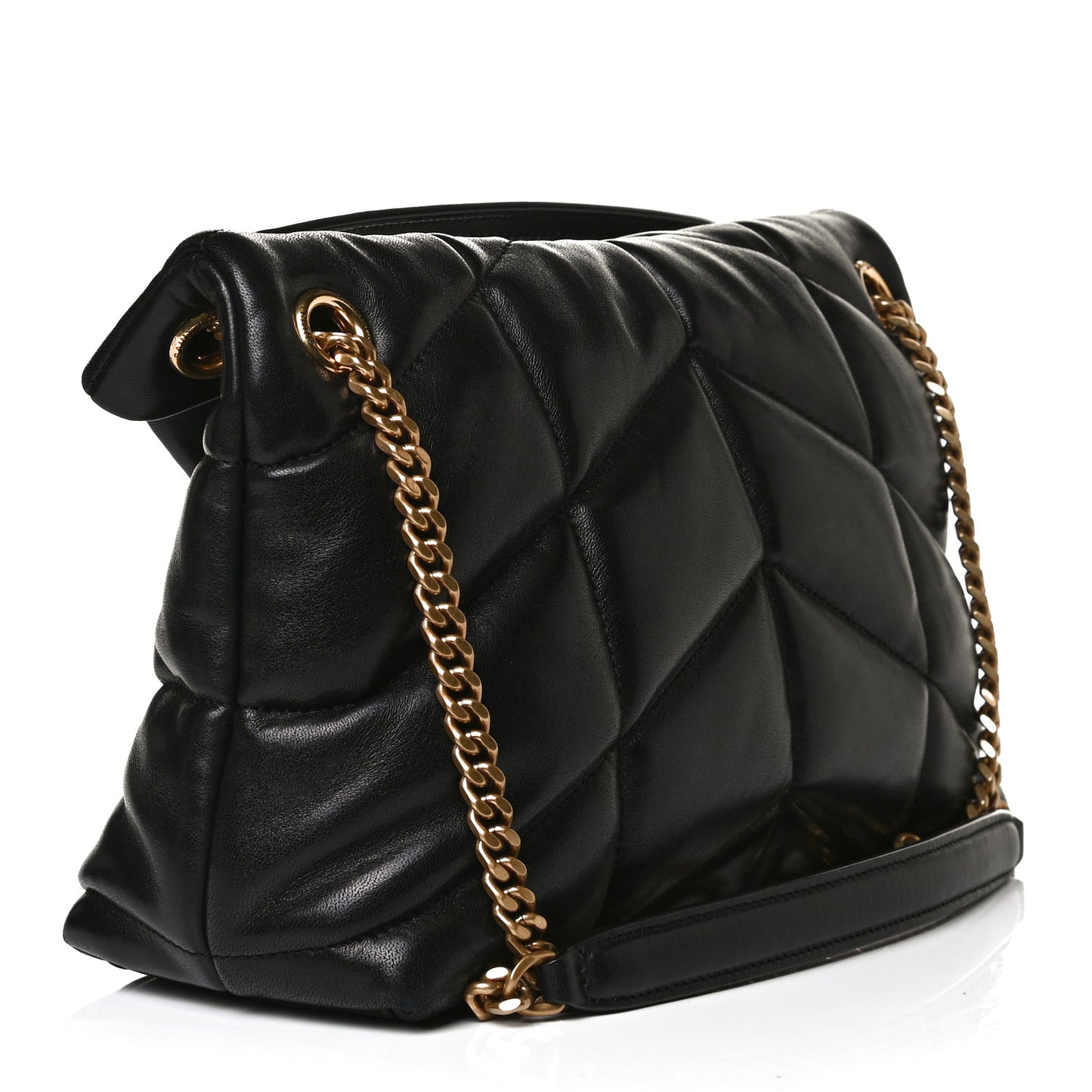 Lambskin Quilted Small Loulou Puffer Monogram Chain Satchel Black