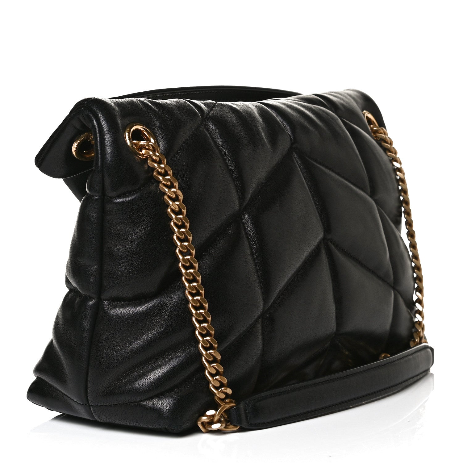Saint Laurent Lambskin Quilted Small Loulou Puffer Monogram Chain Satchel Black 3 of 13