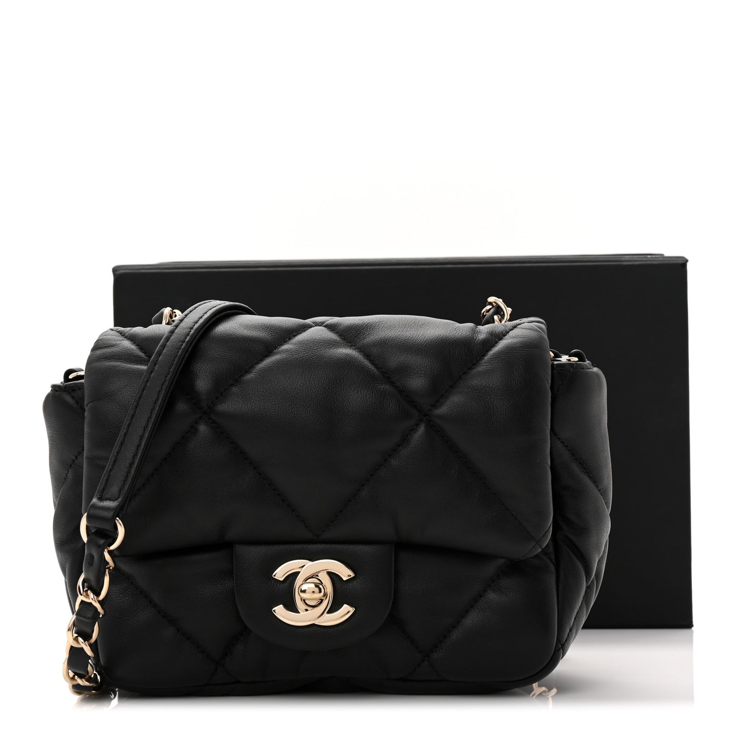 Calfskin Quilted Mini Square Bubbly Flap Black