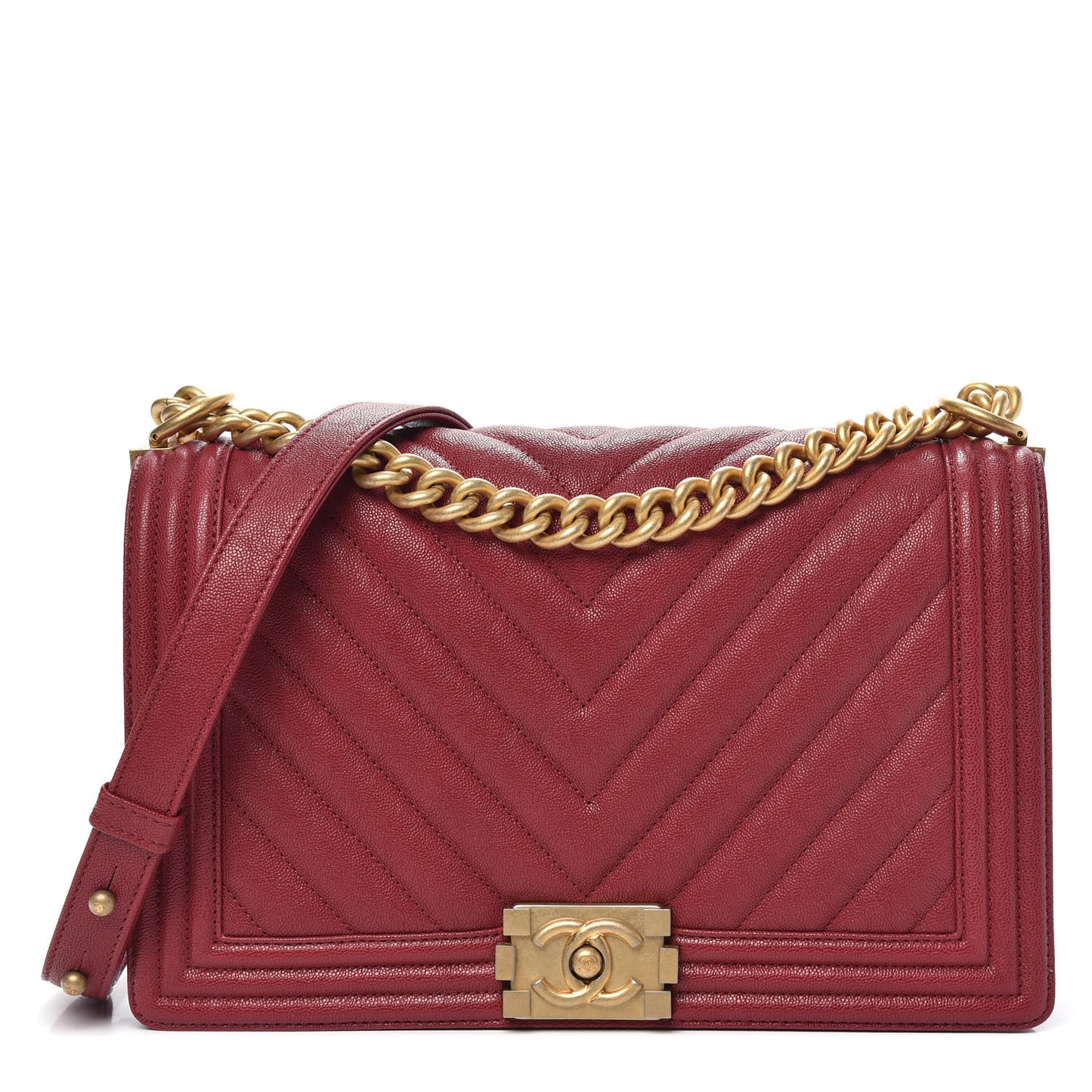 Caviar Chevron Quilted New Medium Boy Flap Red