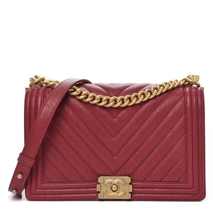 Chanel Caviar Chevron Quilted New Medium Boy Flap Red 1 of 12