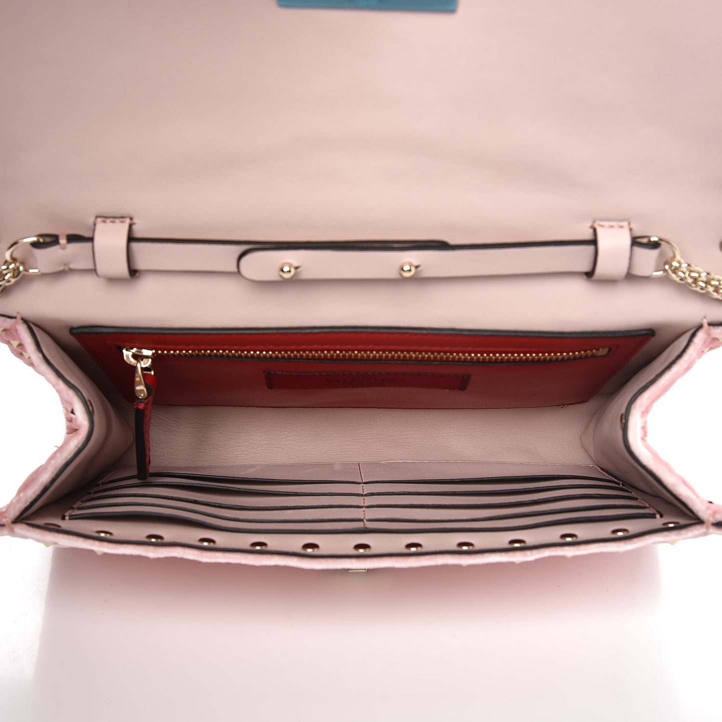 Velvet Rockstud Spike Wallet on Chain Water Rose